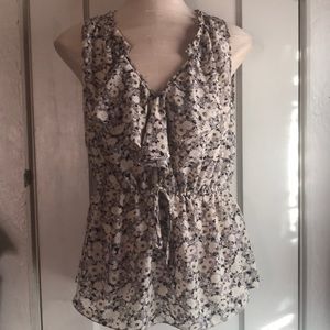 Rebecca Taylor Sleeveless Floral Silk Top